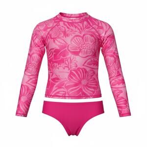 Wonder Nation Girls XS 4-5 Pink Floral Rash Guard 2 Piece Swimsuit Long Sleeve